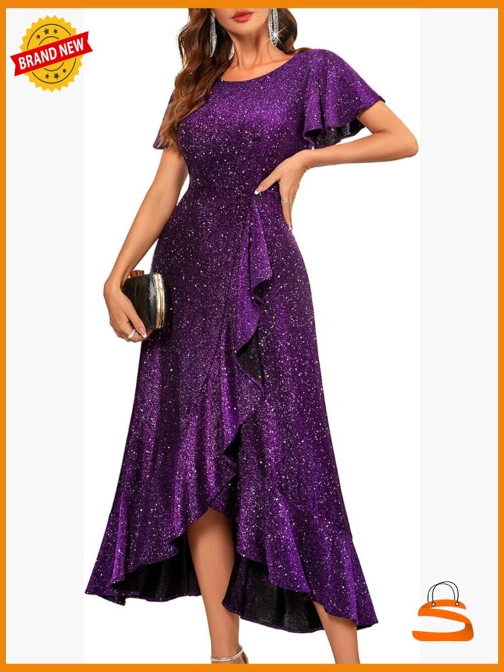 Sequin Formal Maxi Evening Dress with Ruffled Hem